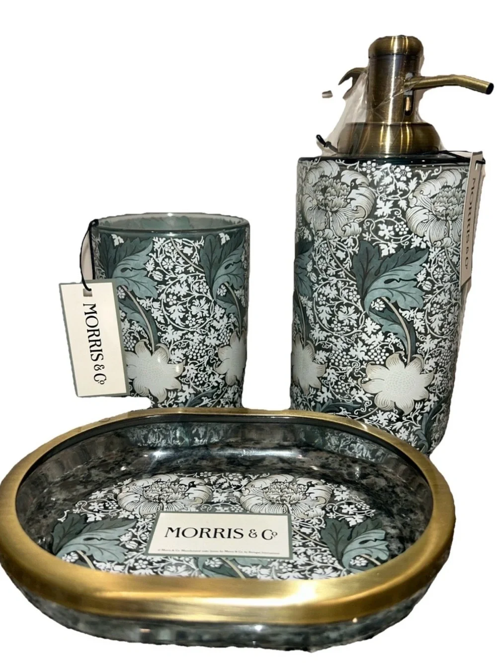 Morris & Co 3 Pc Bathroom Vanity Set Sage Green White Floral